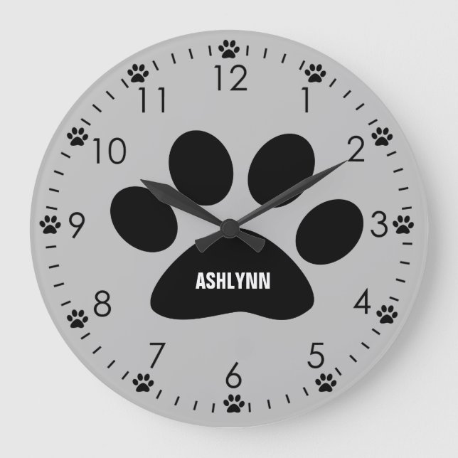 Personalised Grey Dog Large Clock (Front)