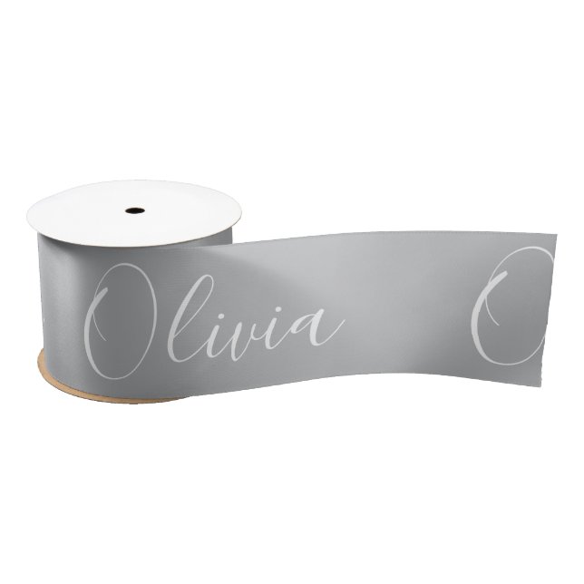 Personalised Grey Elegant Name Satin Ribbon (Spool)
