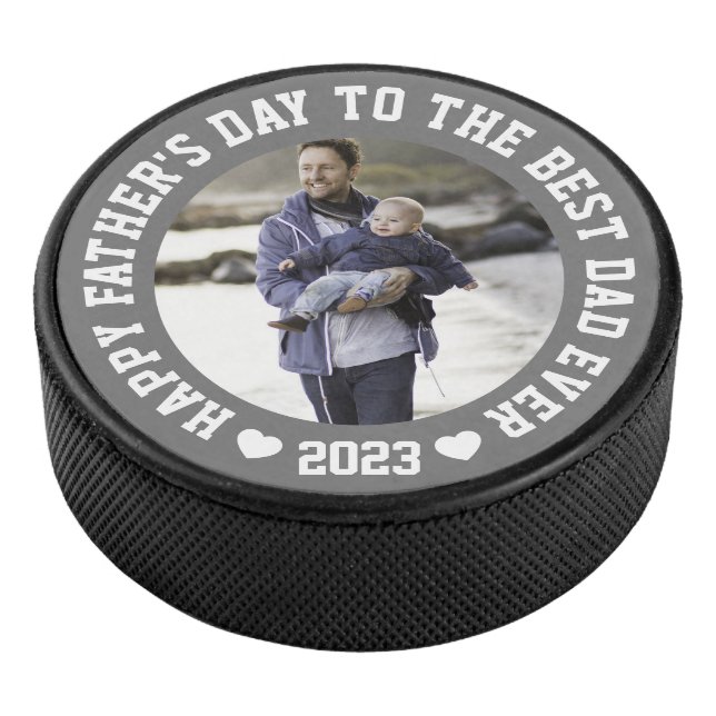 Personalised Grey father's Day Photo  Hockey Puck (3/4)