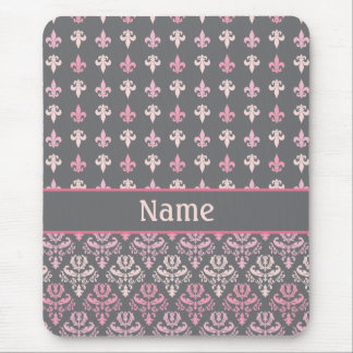 Personalised Grey Fleur de Lis Damask Pattern Mouse Mat