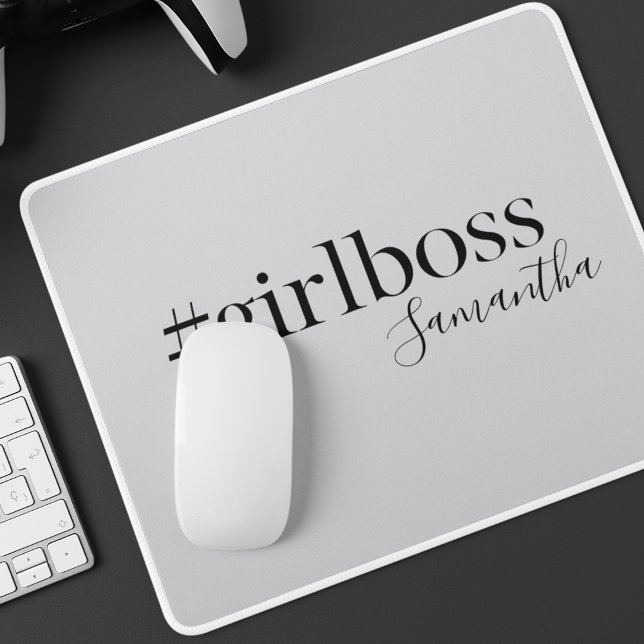 Personalised Grey #GirlBoss Name  Mouse Mat (Creator Uploaded)