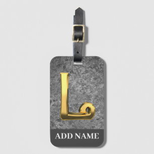 Personalised Grey & Gold Monogram Letter L Luggage Tag