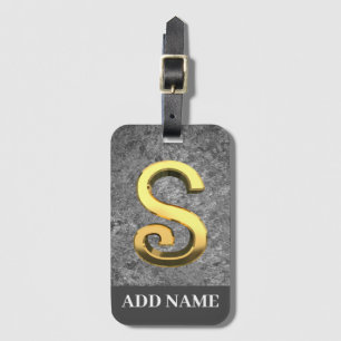 Personalised Grey & Gold Monogram Letter S Luggage Tag