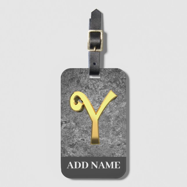 Personalised Grey & Gold Monogram Letter Y Luggage Tag (Front Vertical)