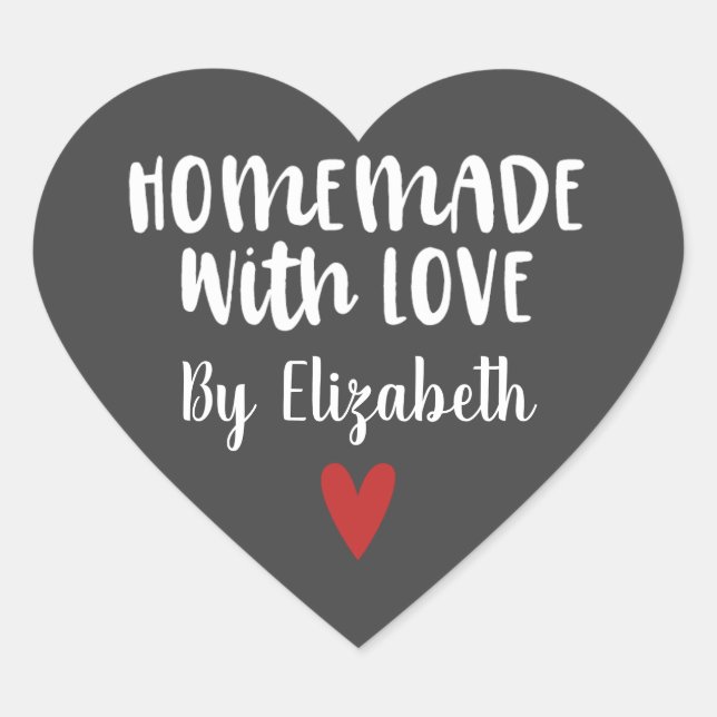 Personalised Grey Homemade with Love Heart Sticker (Front)