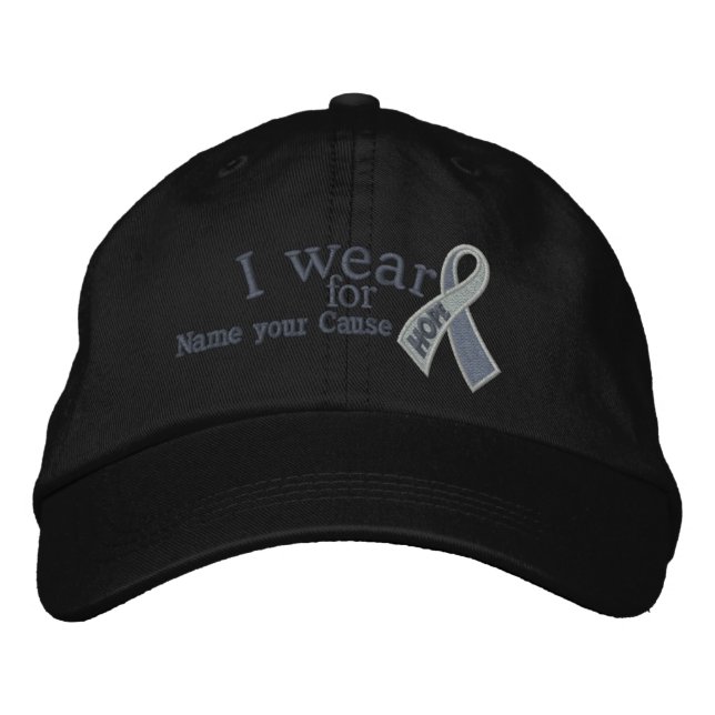 Personalised Grey Hope Ribbon Awareness Your Text Embroidered Hat (Front)