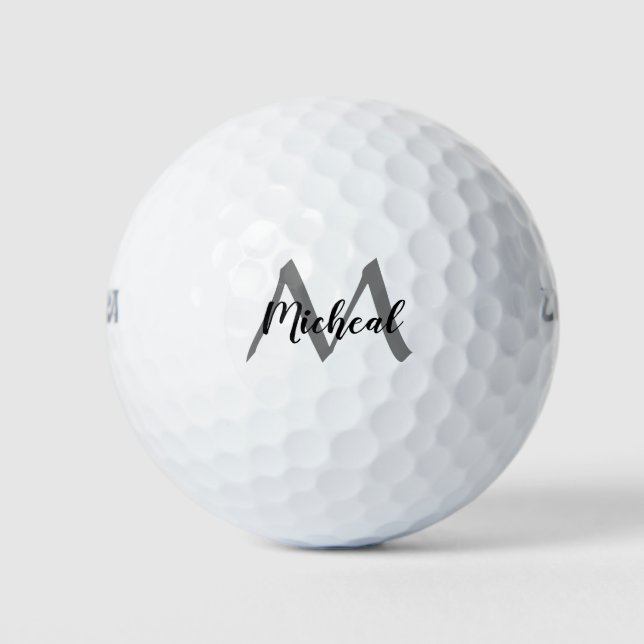Personalised Grey Monogram Add Name Golf Balls (Front)