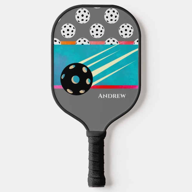 Personalised Grey & Multi-coloured Custom Pickleball Paddle (Front)