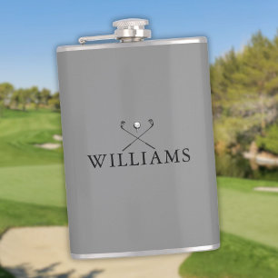 Personalised Grey Name Golf Clubs Hip Flask