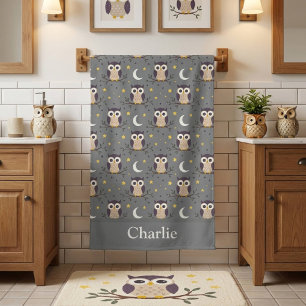 Personalised Grey Owl Kids Bath Towel