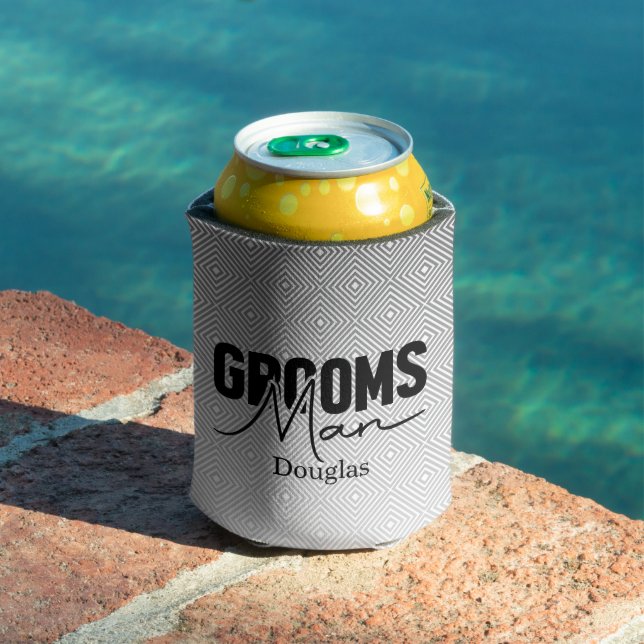 Personalised  Grey Pattern Groomsman  Can Cooler (In Situ Pool)