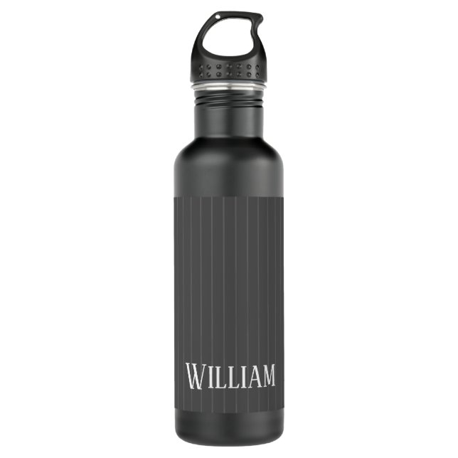 Personalised grey pinstripes 710 ml water bottle (Front)