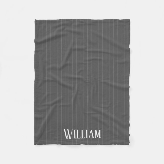 Personalised grey pinstripes fleece blanket (Front)