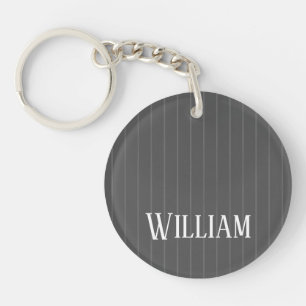 Personalised grey pinstripes key ring