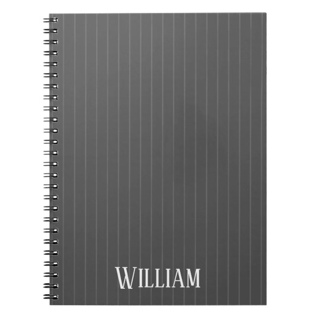 Personalised grey pinstripes notebook (Front)