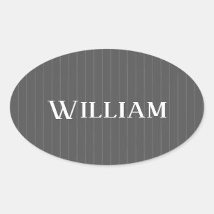 Personalised grey pinstripes oval sticker