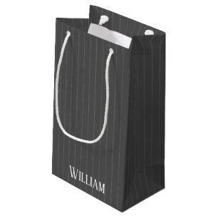 Personalised grey pinstripes small gift bag