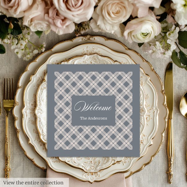 Personalised Grey Plaid Napkins Chic Table Style (Personalized Grey Plaid Napkins Chic Table Style)