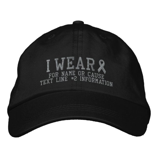 Personalised Grey Ribbon Awareness Embroidery Embroidered Hat (Front)