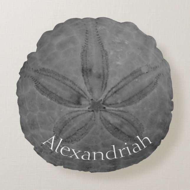 Personalised Grey Sand Dollar Nautical Coastal Round Cushion (Front)