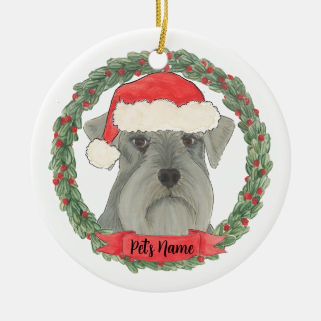 Personalised Grey Silver Schnauzer Ceramic Tree Decoration (Front)