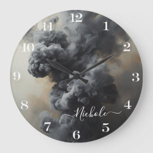 Personalised Grey Smoke Abstract Clock