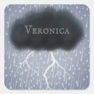 Personalised Grey Stormy Thunder Cloud Whimsical Square Sticker