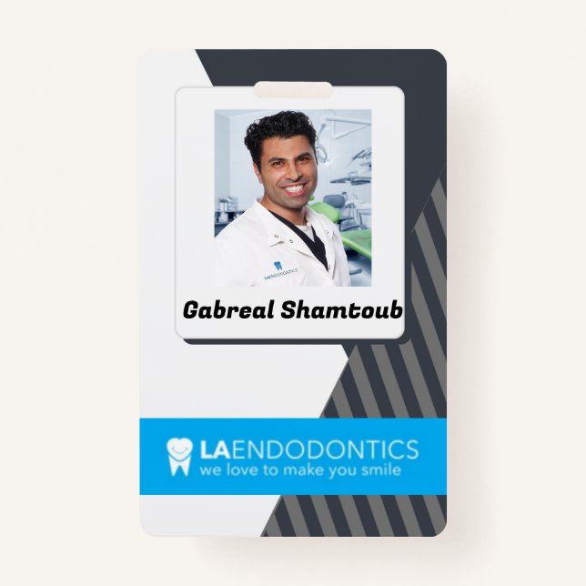 Personalised Grey Striped Employee Picture ID ID Badge (Front)