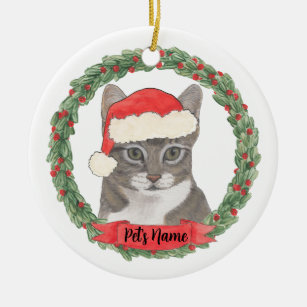 Personalised Grey Tabby Cat Ceramic Tree Decoration