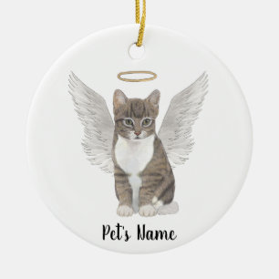 Personalised Grey Tabby Cat Sympathy Memorial Ceramic Tree Decoration