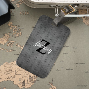 Personalised Grey Vintage Pinstripe Retro Monogram Luggage Tag