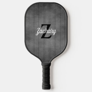 Personalised Grey Vintage Pinstripe Retro Monogram Pickleball Paddle