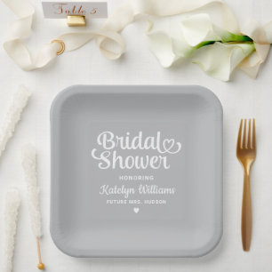Personalised Grey Wedding Bridal Shower Paper Plate