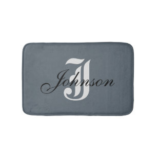 Personalised Grey White Elegant Monogram Bath Mat