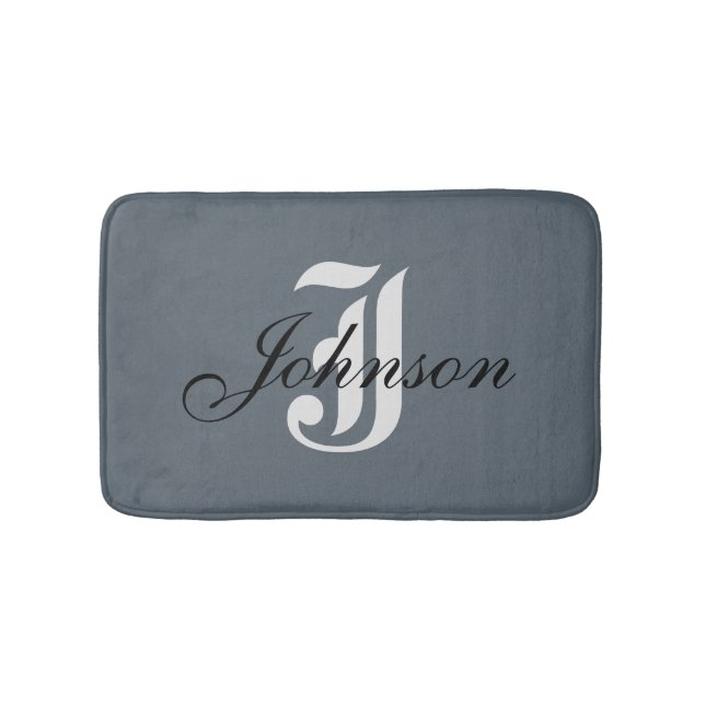 Personalised Grey White Elegant Monogram Bath Mat (Front)