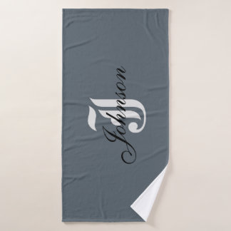 Personalised Grey White Elegant Monogram Bath Towel