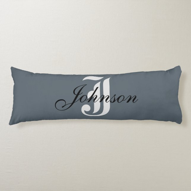 Personalised Grey White Elegant Monogram Body Cushion (Front)