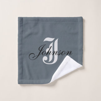 Personalised Grey White Elegant Monogram Wash Cloth