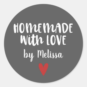 Personalised Grey White Homemade With Love Classic Round Sticker
