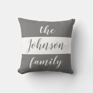 Personalised Grey White Stripes Family Name Cushion