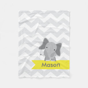 Personalised Grey Yellow Chevron Elephant Fleece Blanket