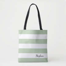 Personalised Greyed Jade and White Striped Tote