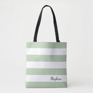 Personalised Greyed Jade and White Striped Tote Bag