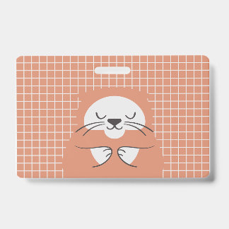 Personalised grid line brown cute cat ID badge