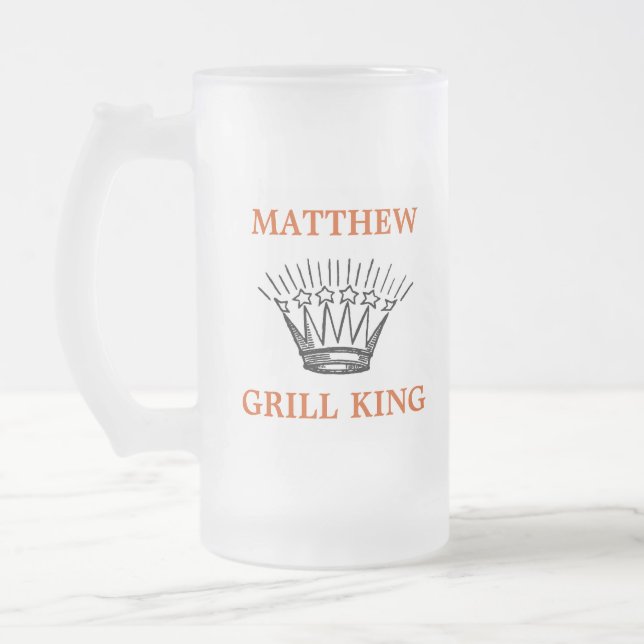 Personalised Grill King Funny Frosted Glass Beer Mug (Left)
