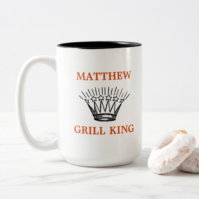 Personalised Grill King Funny Two-Tone Coffee Mug (With Donut)