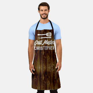 Personalised Grill Master BBQ Rustic Wood Chef Apron