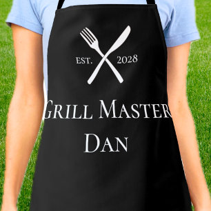 Personalised Grill Master BBQ utensils EST. Year Apron