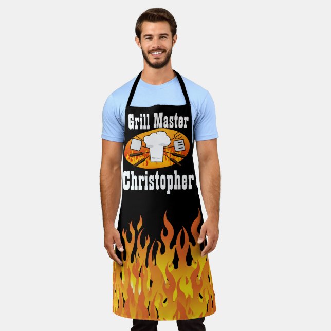 Personalised Grill Master Name BBQ Chefs Apron (Worn)