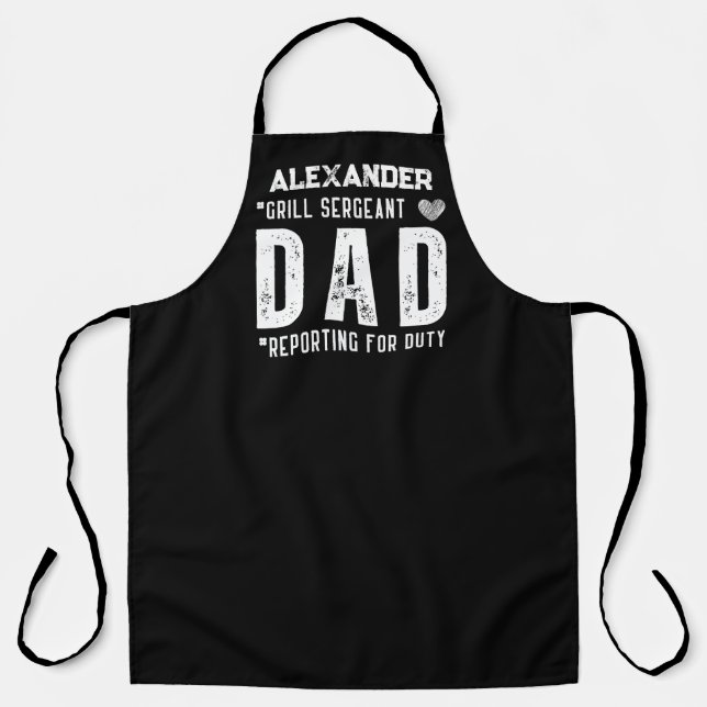 Personalised Grill Sergeant Dad Reporting for Duty Apron (Front)